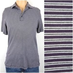MICHAEL KORS Purple White Stripe Polo Shirt Medium